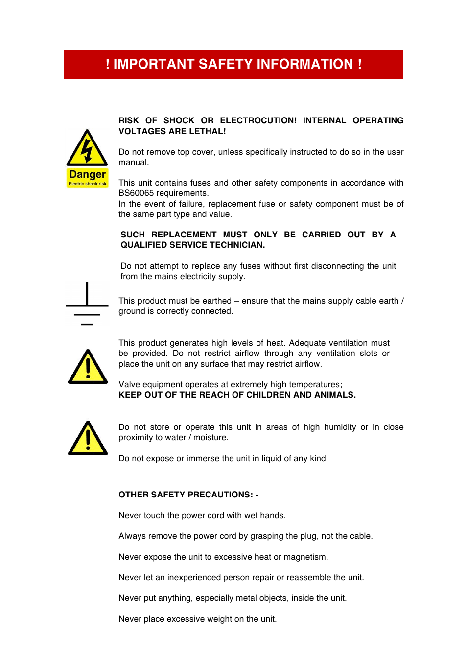 Important safety information | Audio Note M5 Phono User Manual | Page 3 / 15