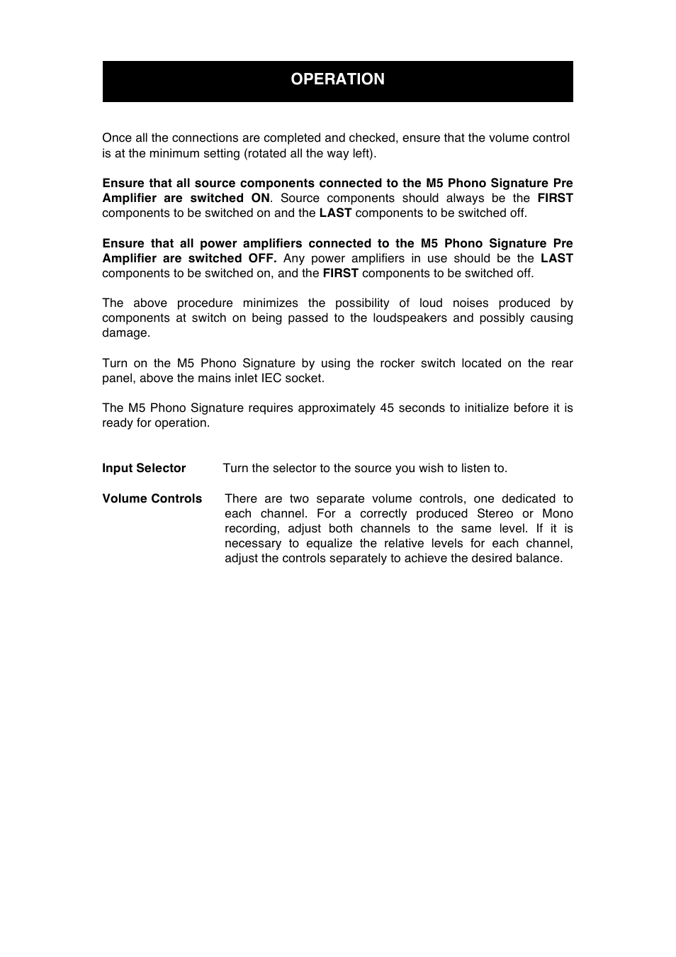 Operation | Audio Note M5 Phono Signature User Manual | Page 11 / 15