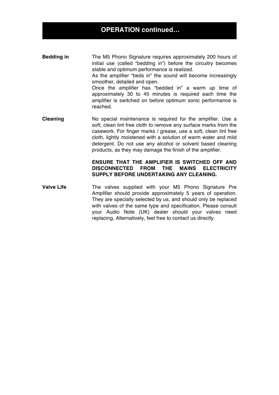 Operation continued | Audio Note M5 Phono Signature User Manual | Page 12 / 15