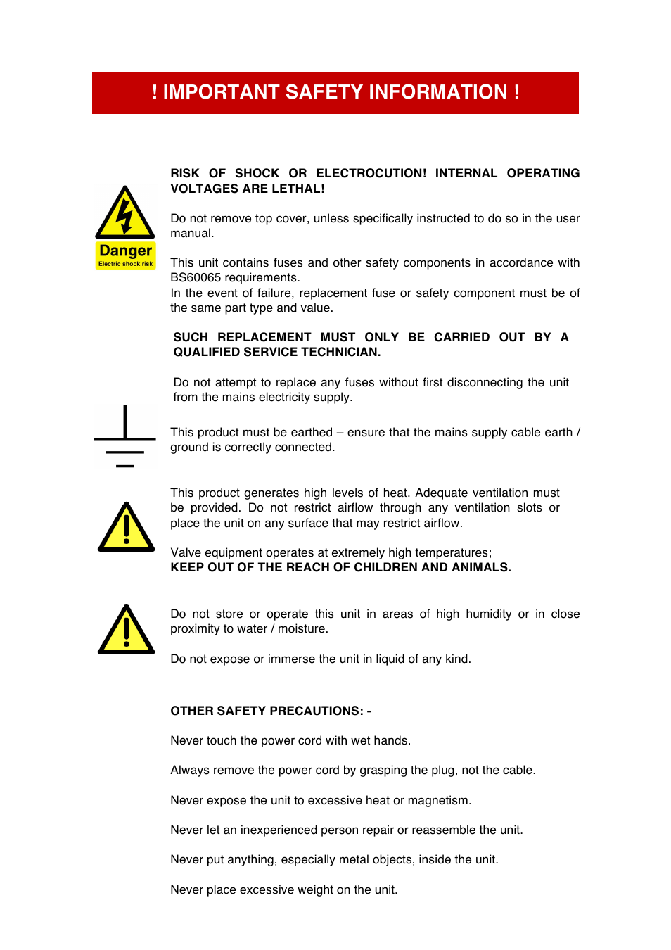 Important safety information | Audio Note M5 Phono Signature User Manual | Page 3 / 15