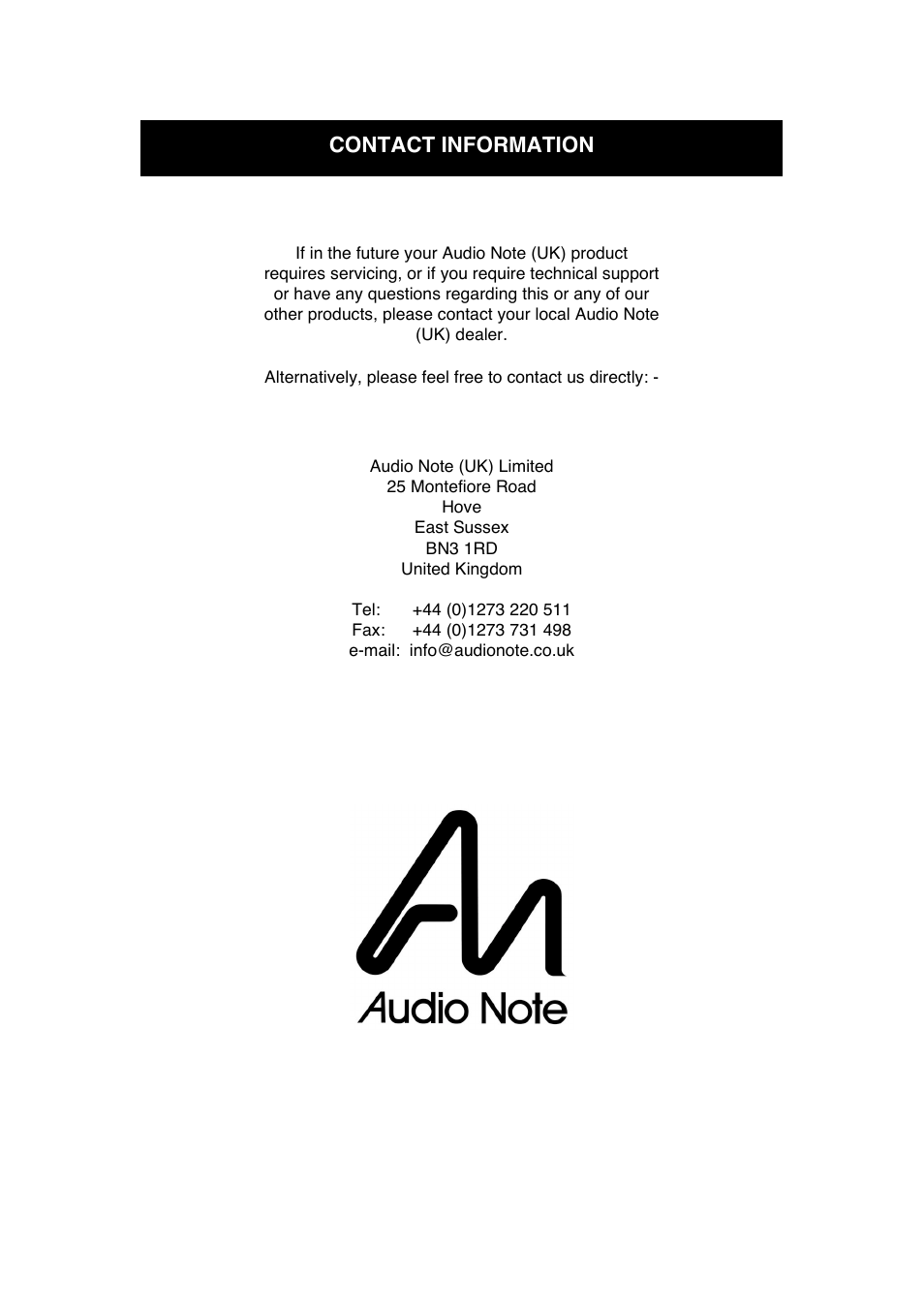 Contact information | Audio Note M5 RIAA User Manual | Page 14 / 14