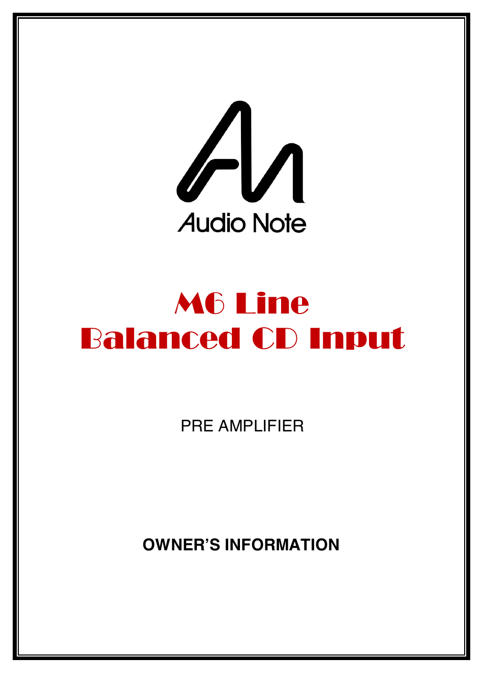 Audio Note M6 Line Balanced CD Input User Manual | 15 pages