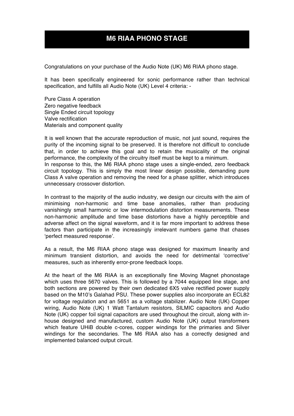 Audio Note M6 RIAA User Manual | Page 6 / 14
