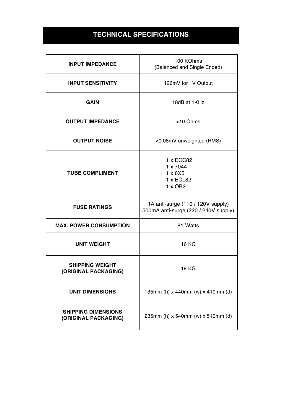 Technical specifications | Audio Note M8 Line Balanced CD Input User Manual | Page 13 / 16