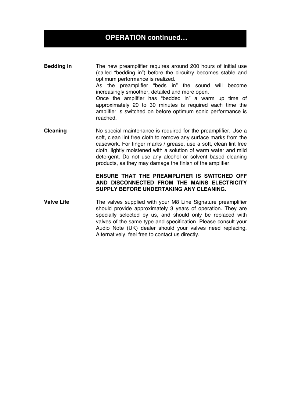 Operation continued | Audio Note M8 Line Signature User Manual | Page 17 / 20