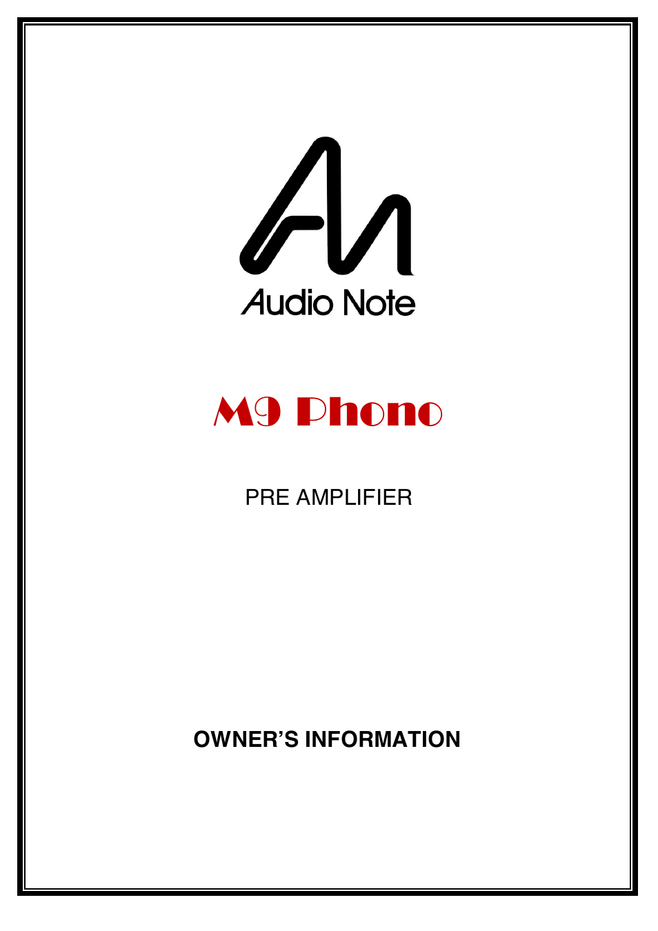 Audio Note M9 Phono User Manual | 20 pages