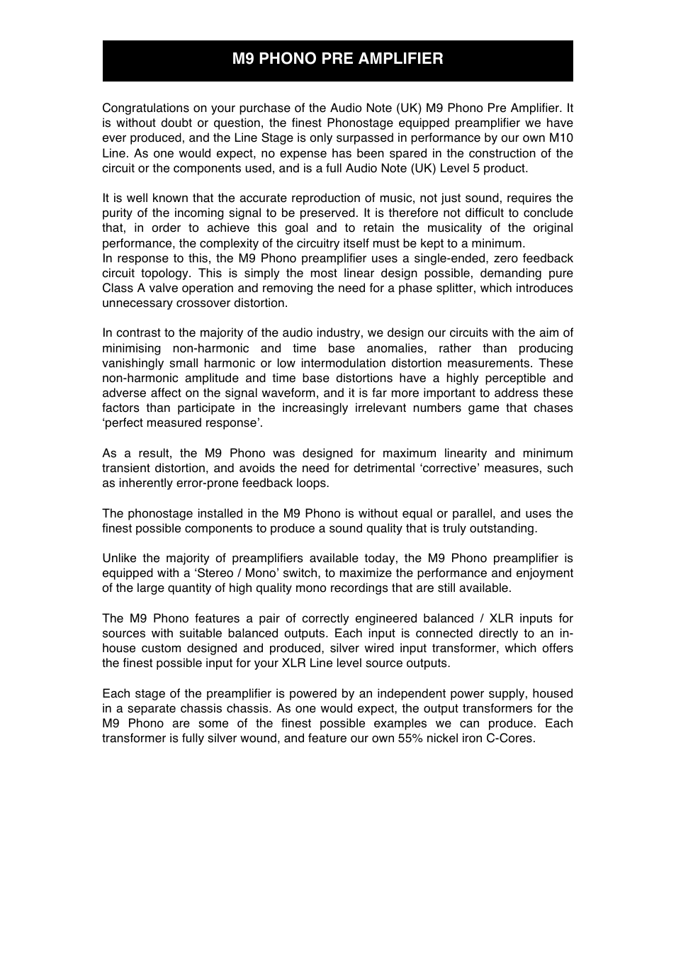 Audio Note M9 Phono User Manual | Page 6 / 20
