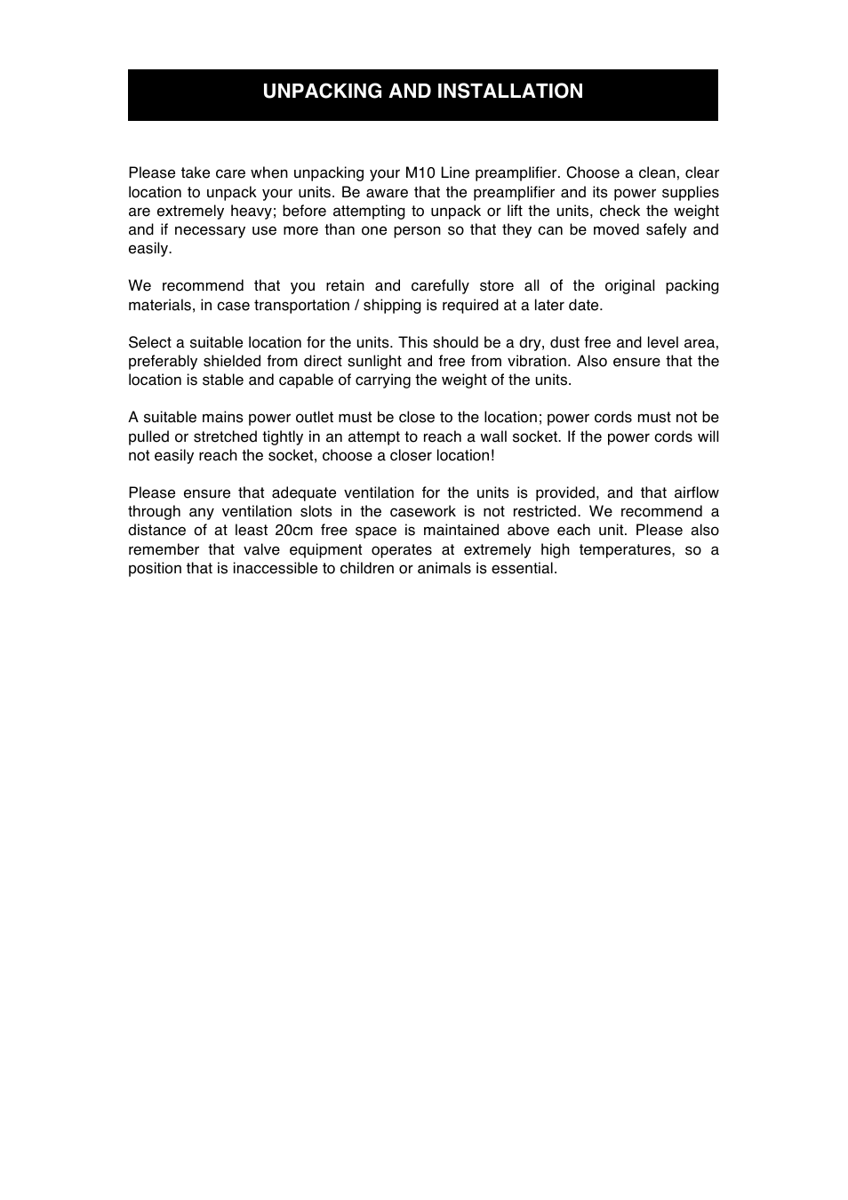 Unpacking and installation | Audio Note M10 Line User Manual | Page 7 / 20
