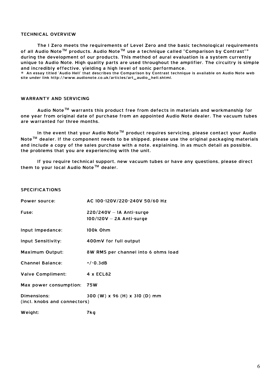 Audio Note I-Zero User Manual | Page 6 / 6