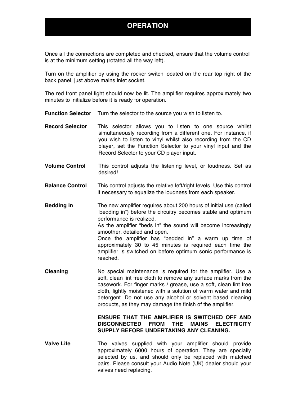 Operation | Audio Note Meishu Line Silver User Manual | Page 10 / 13