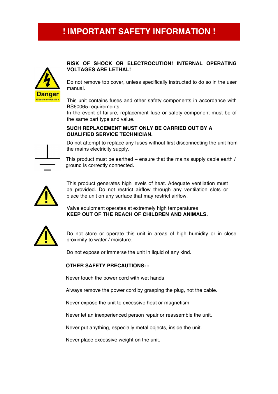 Important safety information | Audio Note Meishu Line Silver User Manual | Page 3 / 13