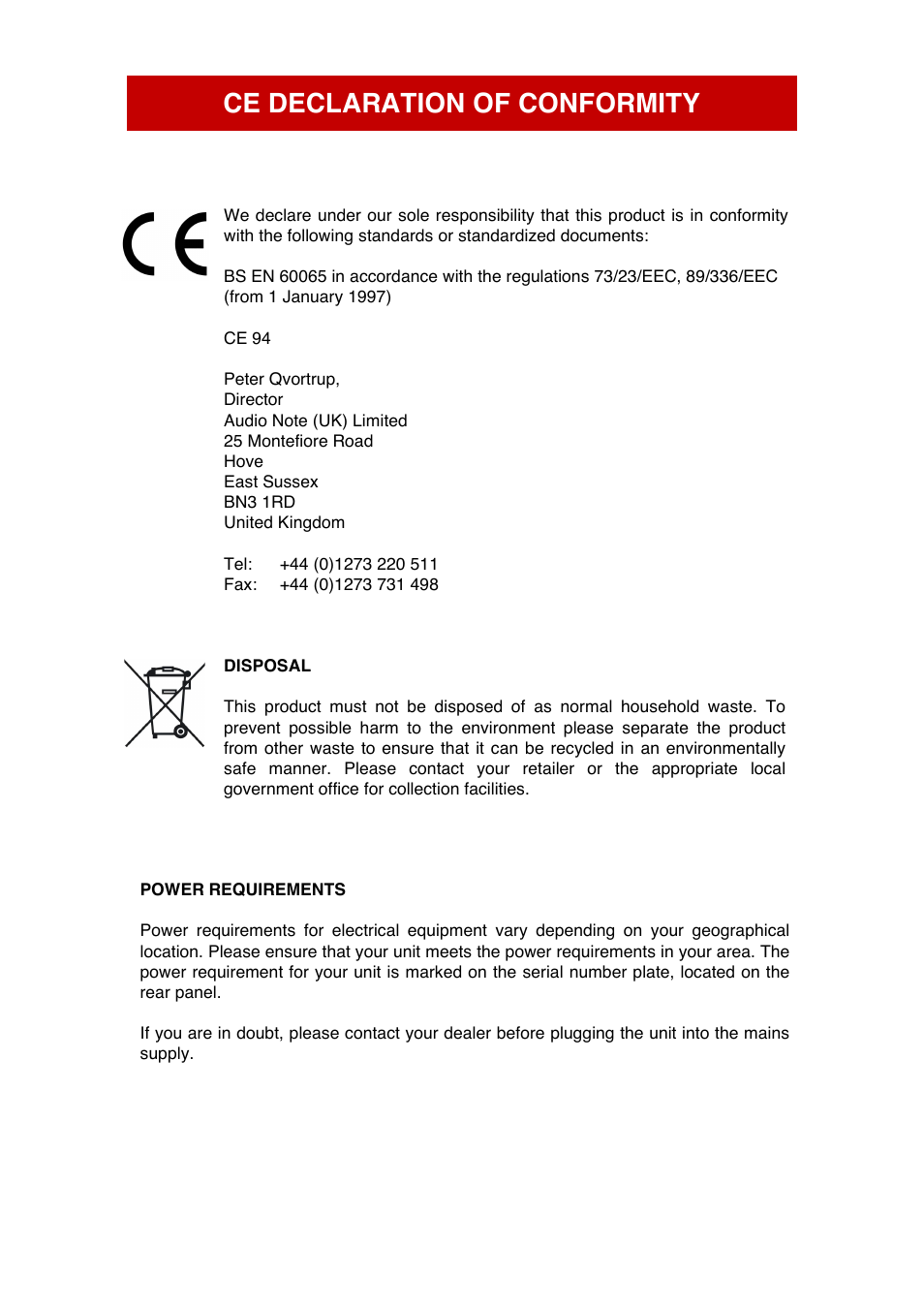 Ce declaration of conformity | Audio Note Meishu Line Silver Signature User Manual | Page 4 / 13