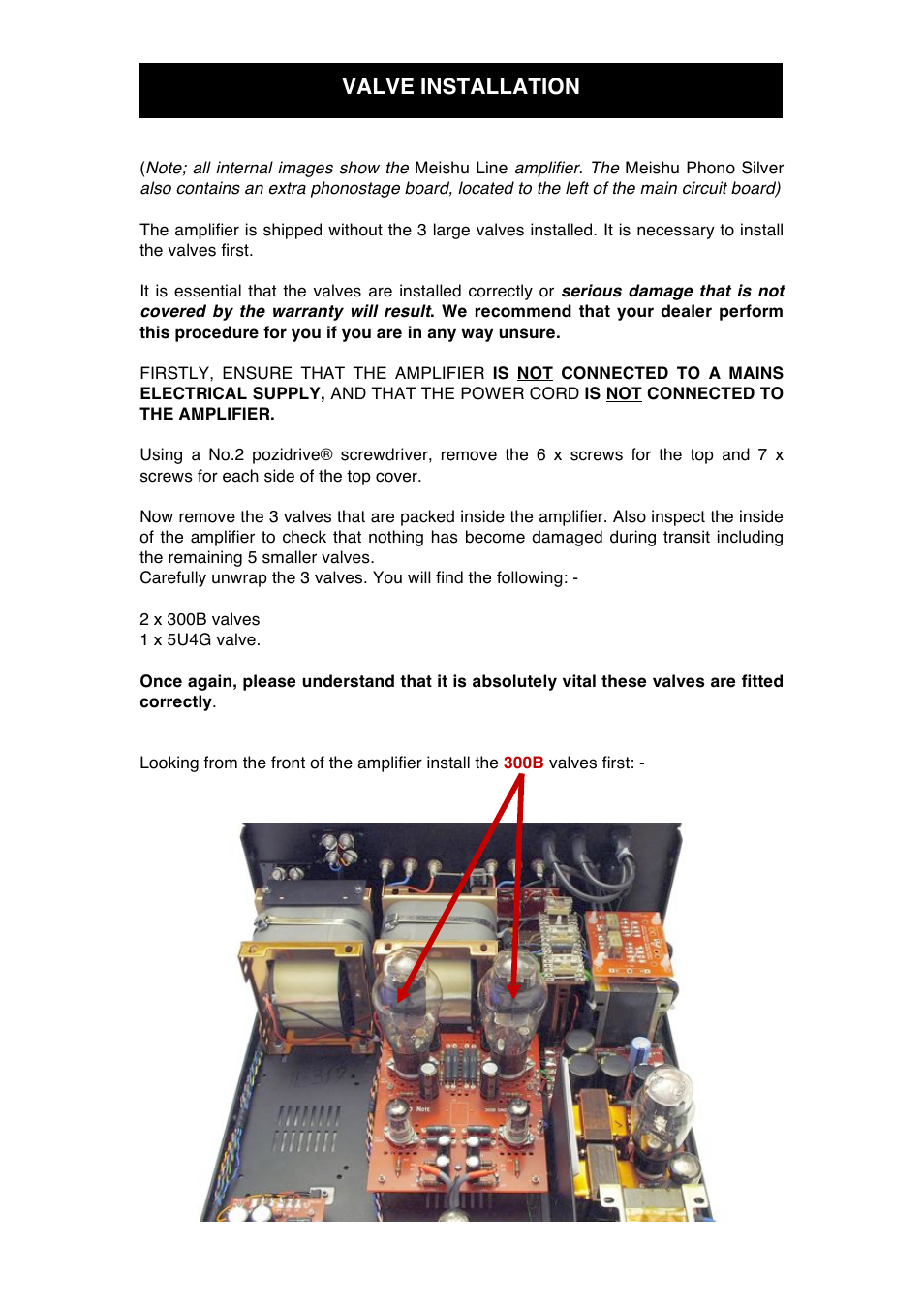 Valve installation | Audio Note Meishu Phono Silver User Manual | Page 7 / 13