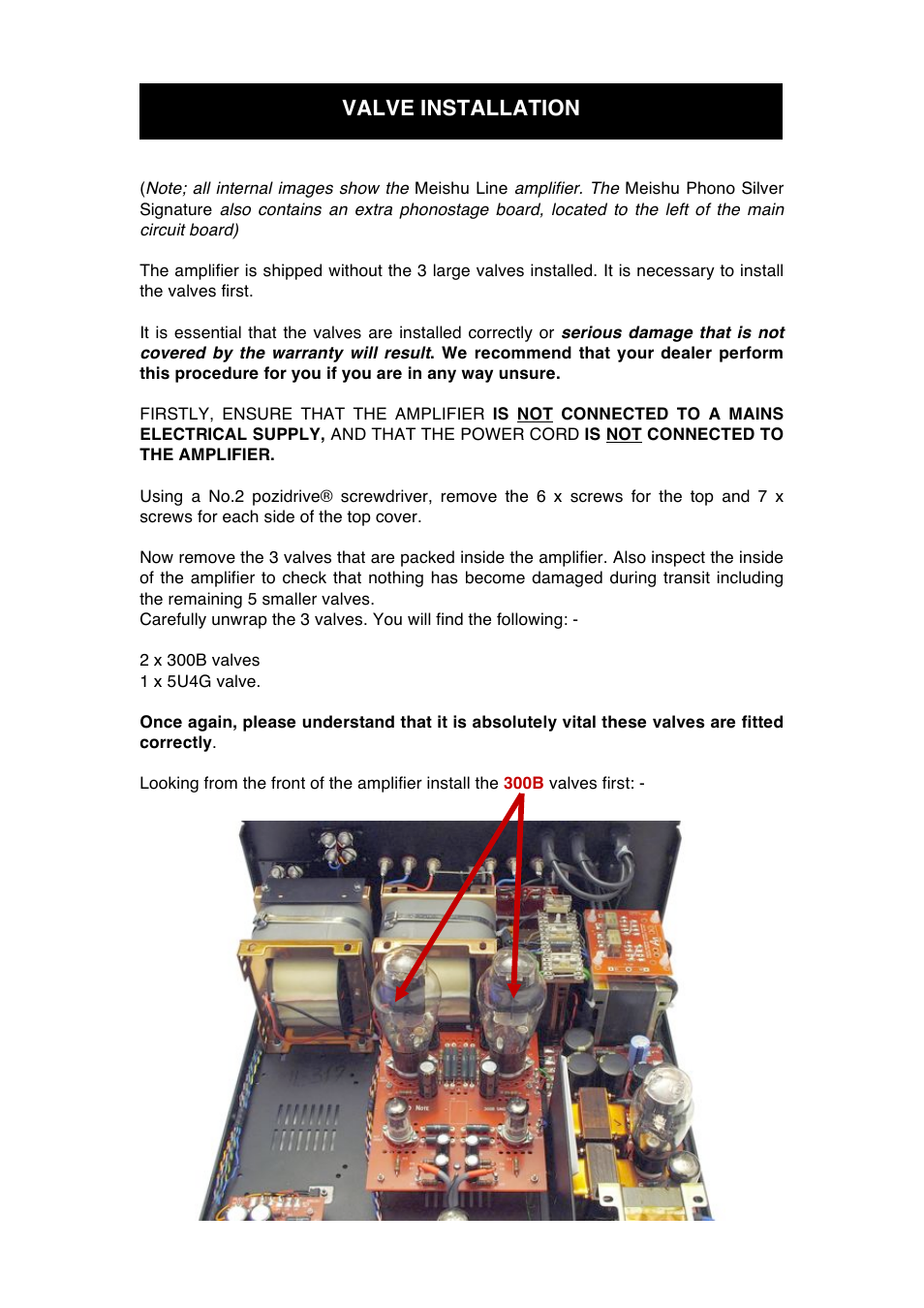 Valve installation | Audio Note Meishu Phono Silver Signature User Manual | Page 7 / 13