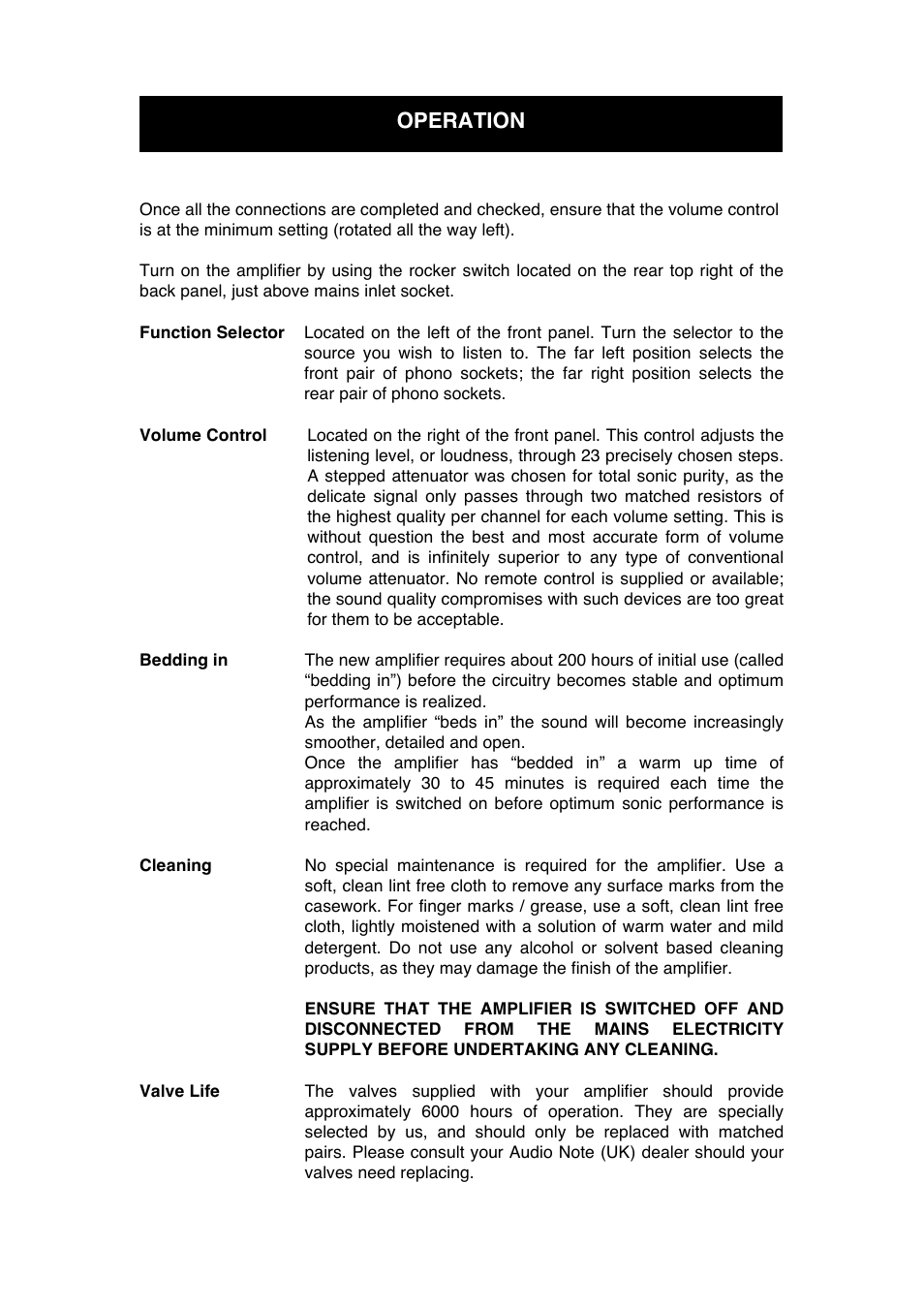 Operation | Audio Note Ongaku User Manual | Page 12 / 15