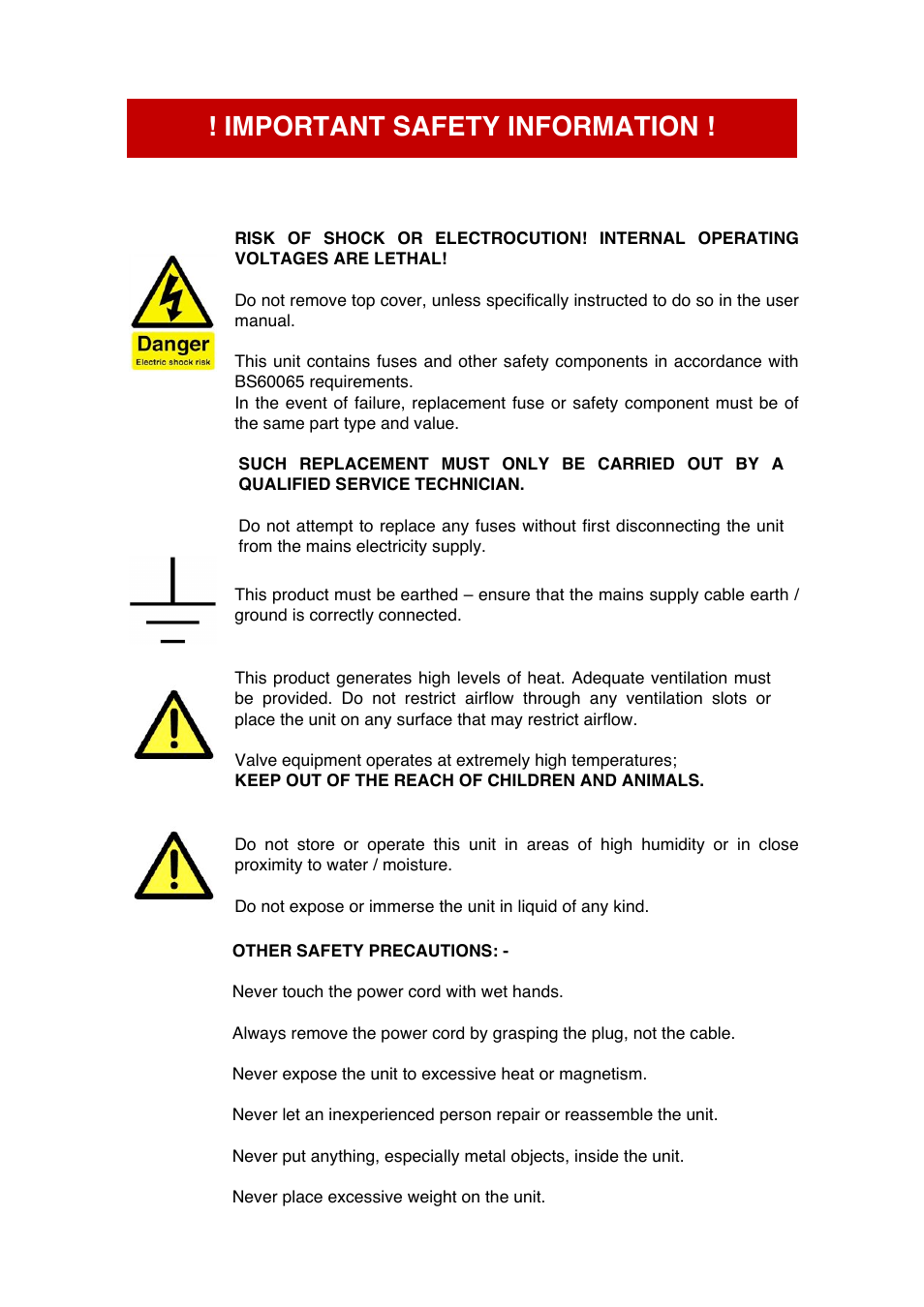 Important safety information | Audio Note Ongaku User Manual | Page 3 / 15