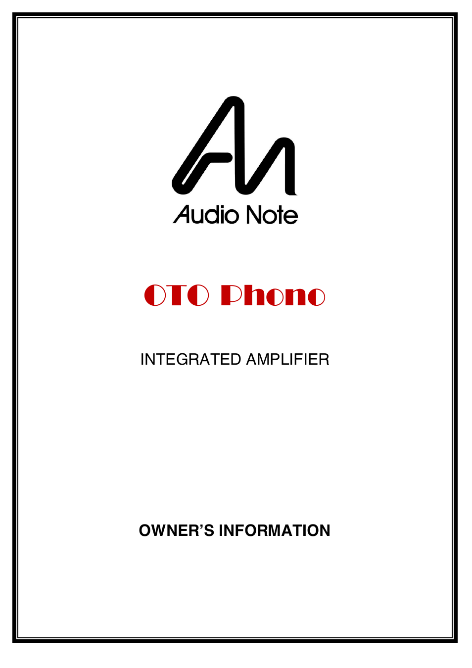 Audio Note Oto Phono User Manual | 11 pages