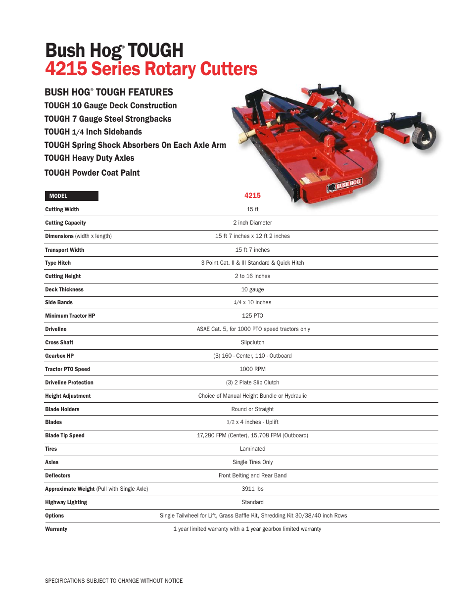 Bush Hog 4215 User Manual | 1 page
