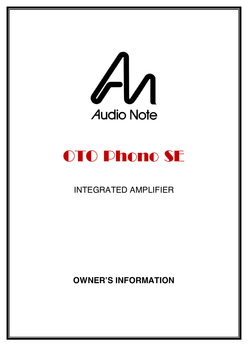 Audio Note Oto Phono SE User Manual | 11 pages