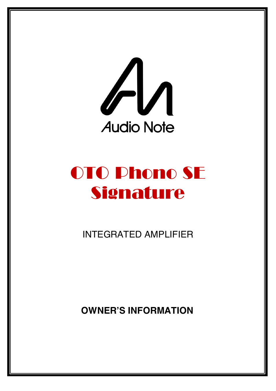 Audio Note Oto Phono SE Signature User Manual | 11 pages