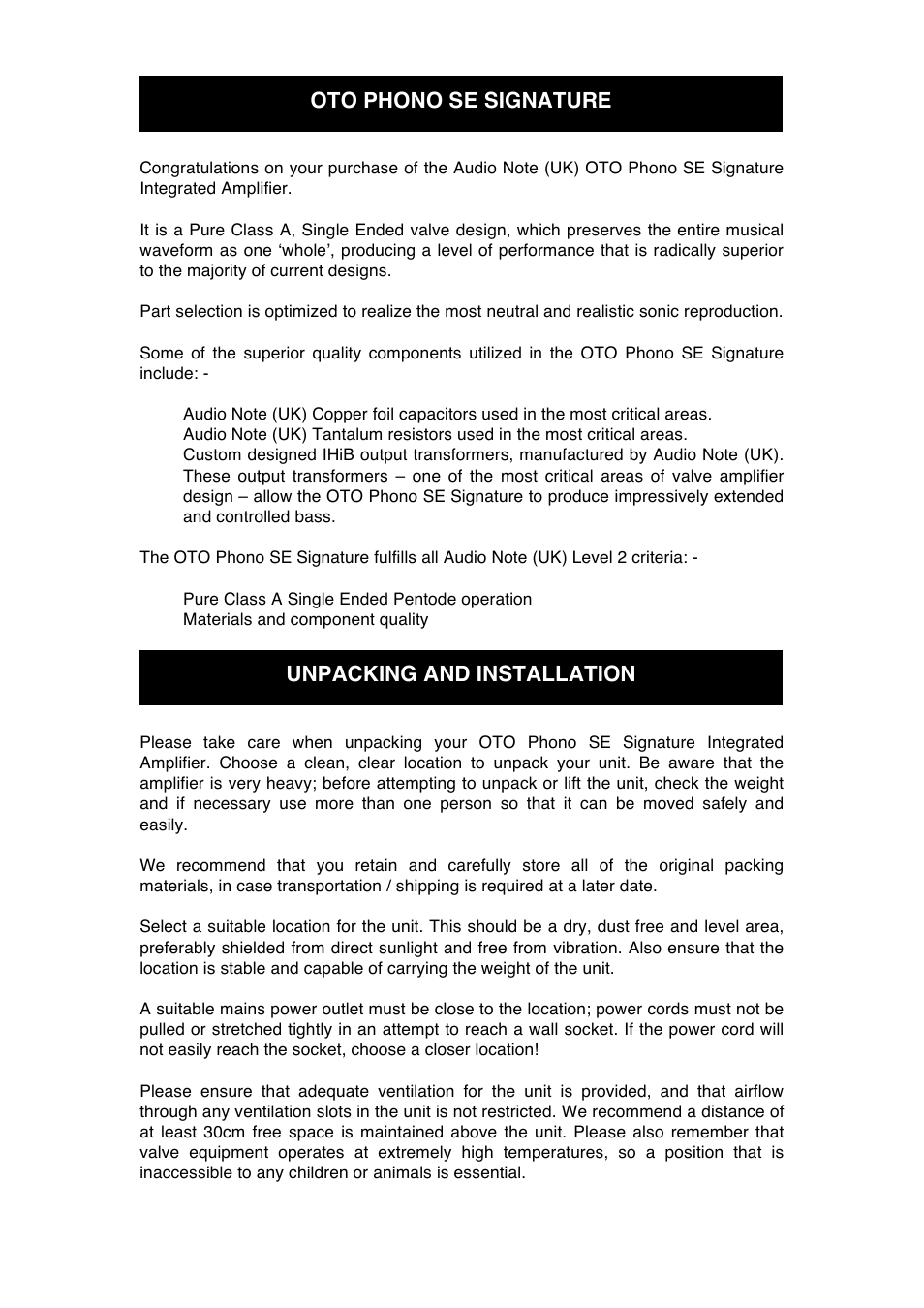 Oto phono se signature unpacking and installation | Audio Note Oto Phono SE Signature User Manual | Page 6 / 11