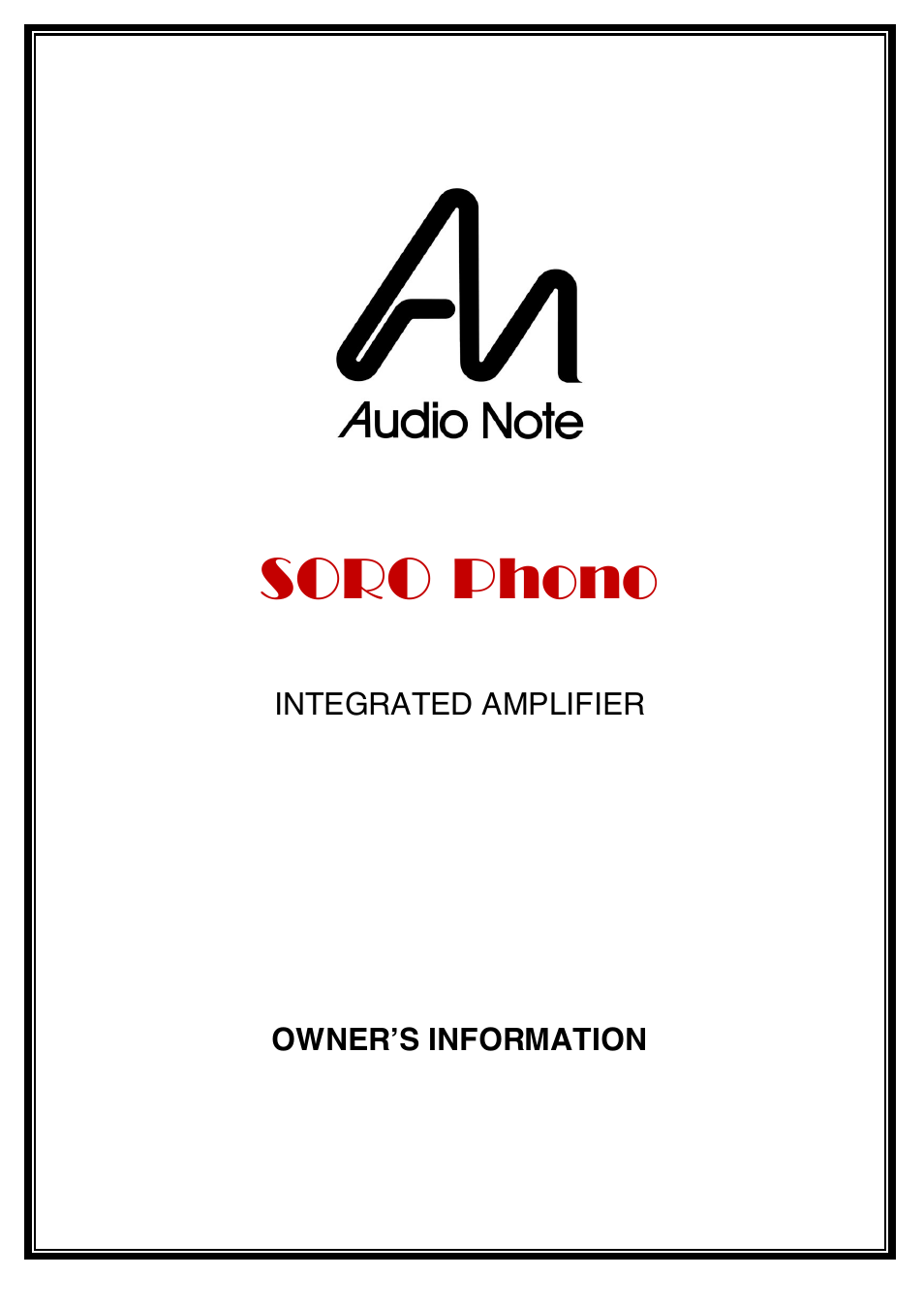 Audio Note Soro Phono User Manual | 11 pages