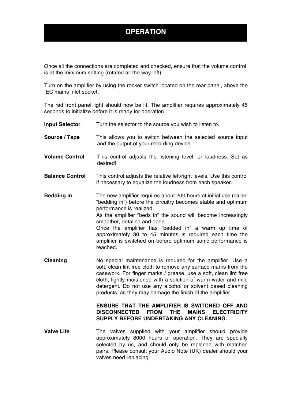 Operation | Audio Note Soro Phono User Manual | Page 8 / 11