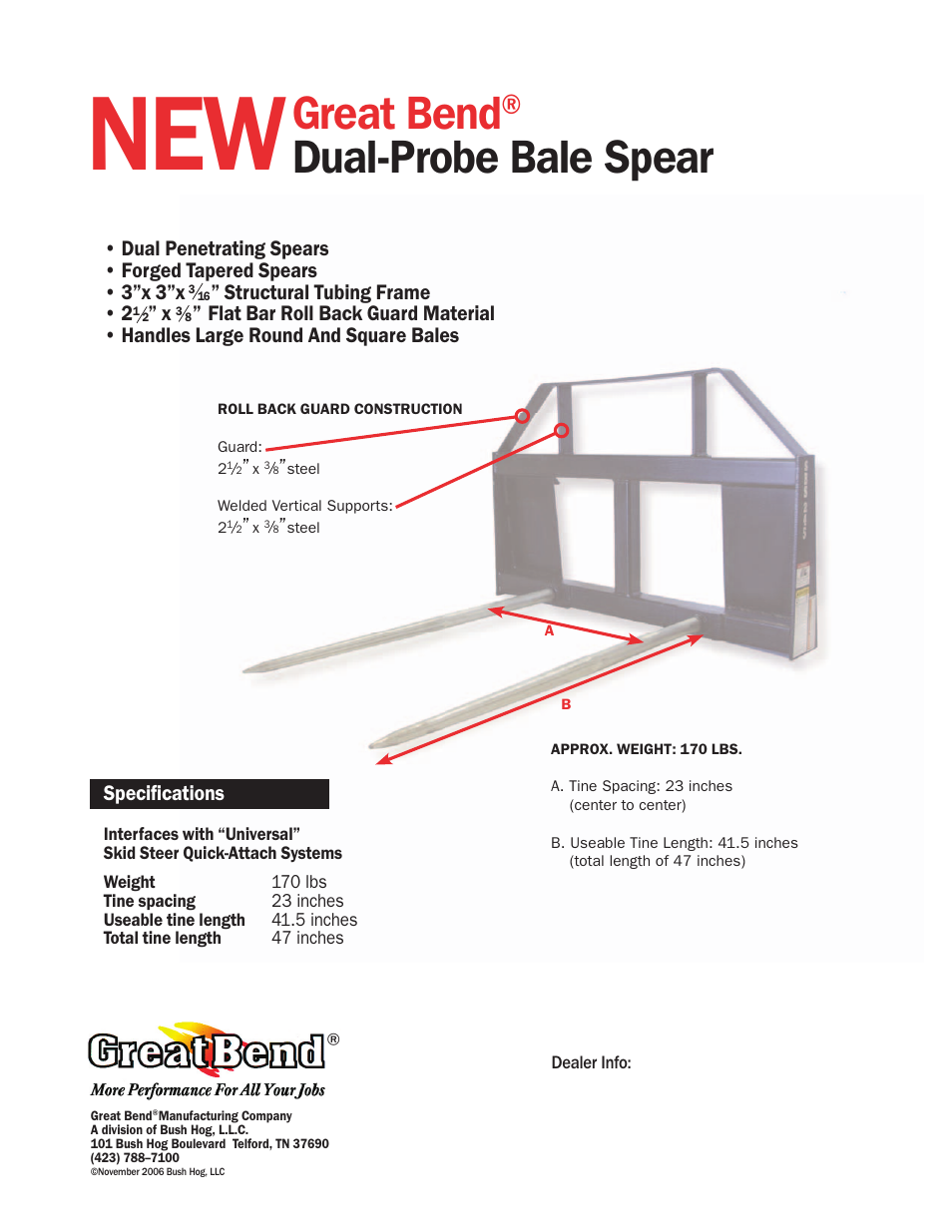 Great bend, Dual-probe bale spear | Bush Hog Tough Dual-Probe Bale Spear User Manual | Page 2 / 2