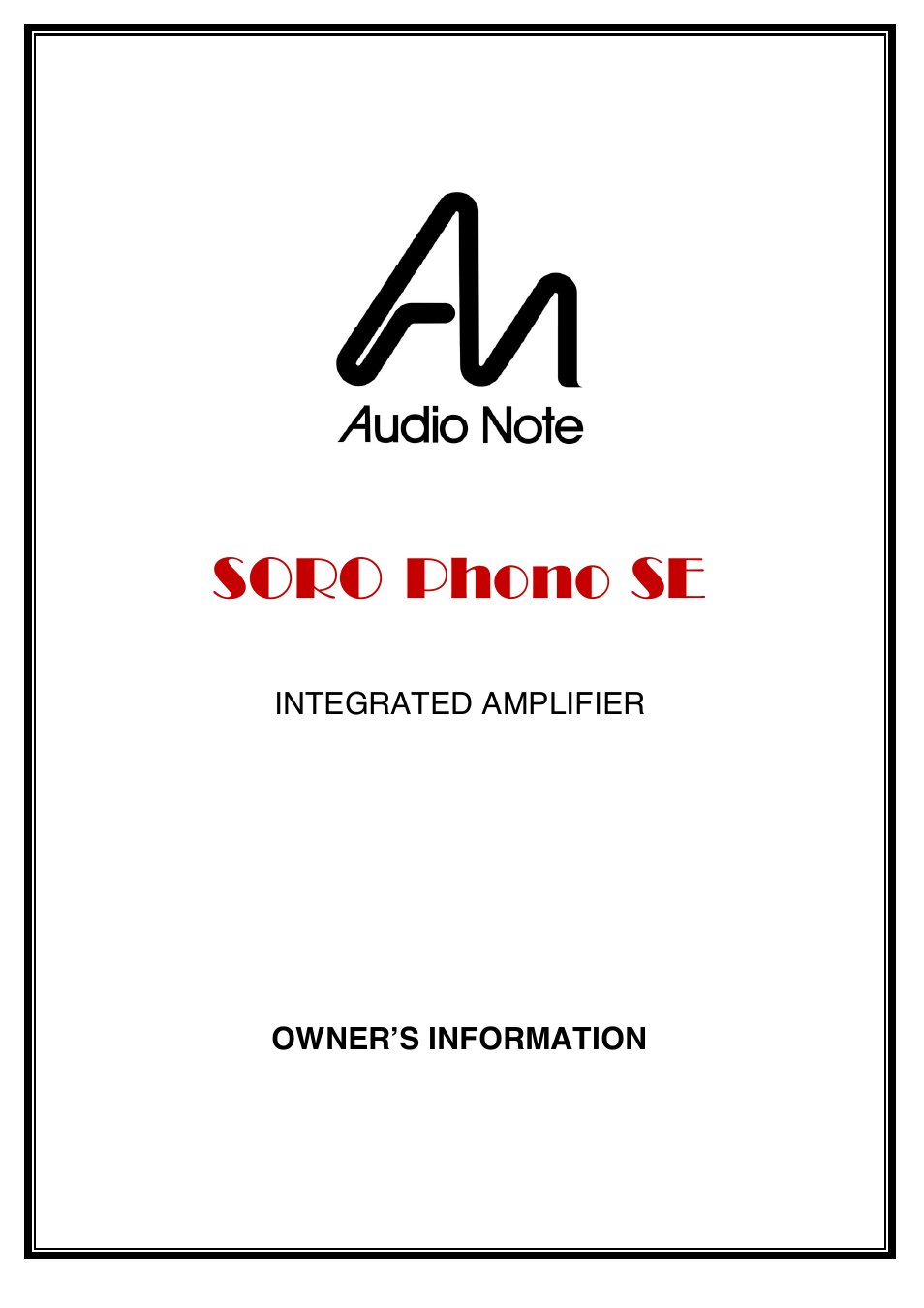 Audio Note Soro Phono SE User Manual | 11 pages