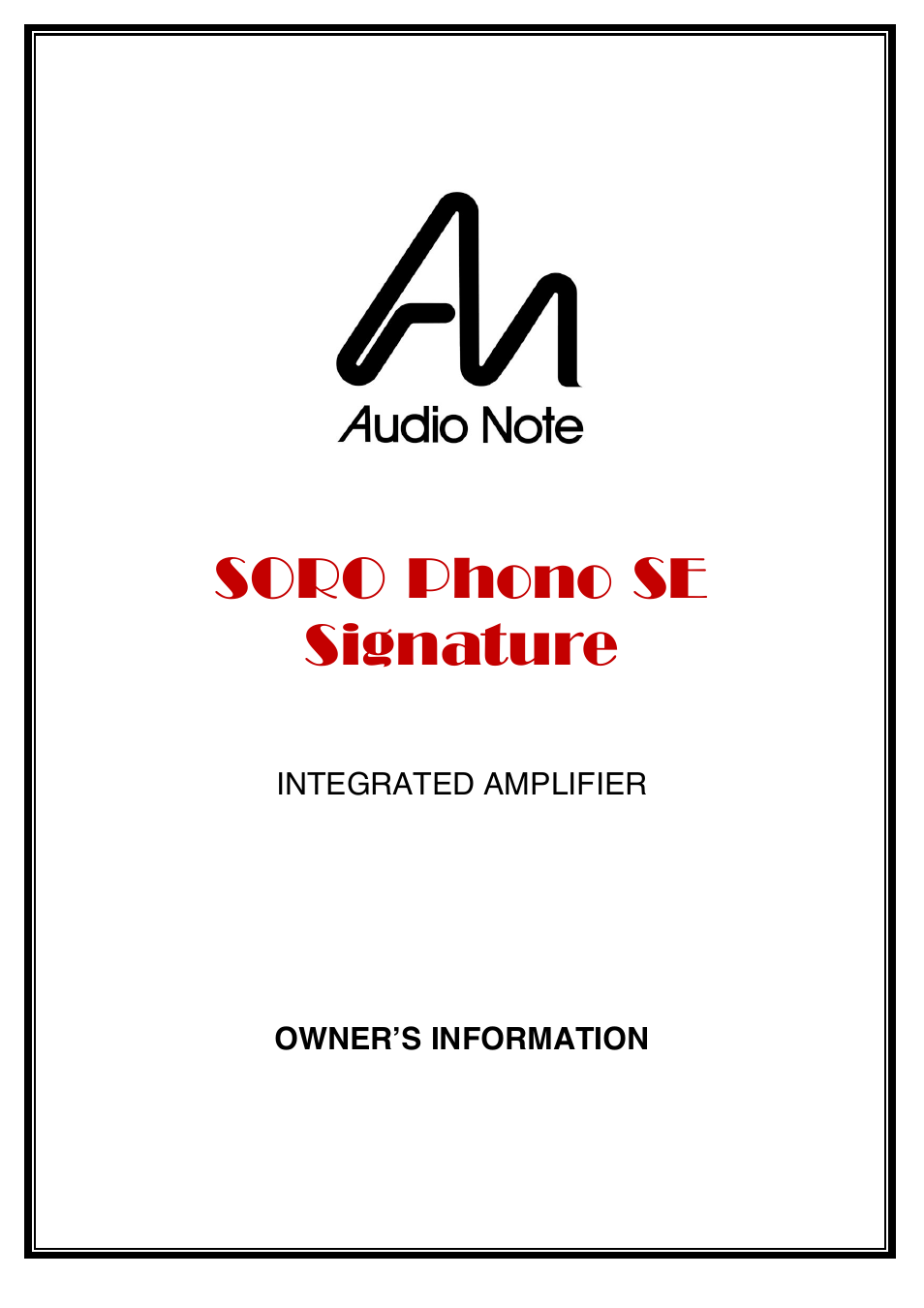 Audio Note Soro Phonoe SE Signature User Manual | 11 pages