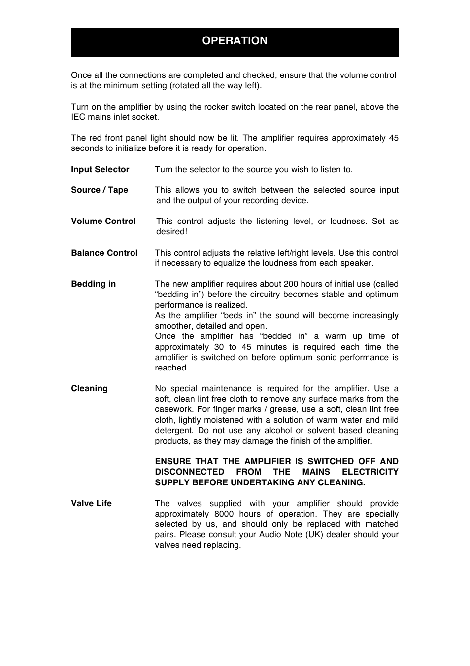 Operation | Audio Note Soro Phonoe SE Signature User Manual | Page 8 / 11