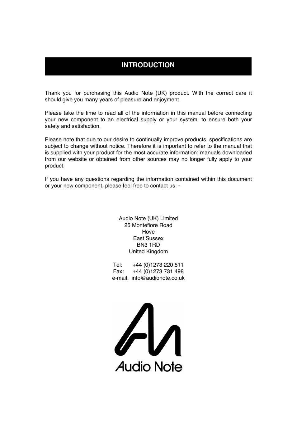 Introduction | Audio Note Tomei User Manual | Page 5 / 15