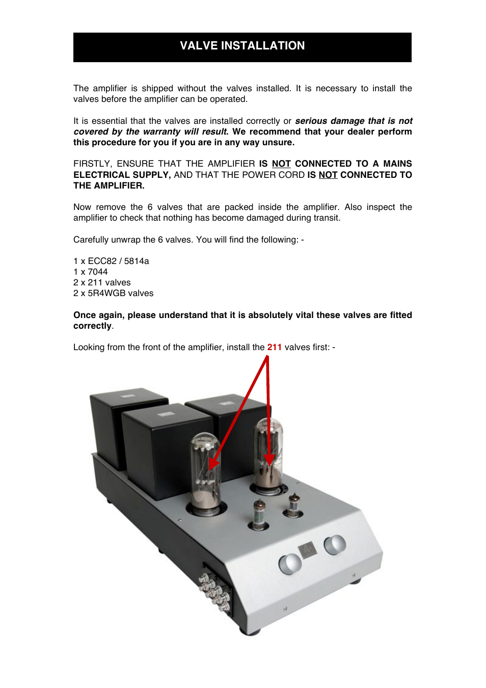 Valve installation | Audio Note Tomei User Manual | Page 8 / 15