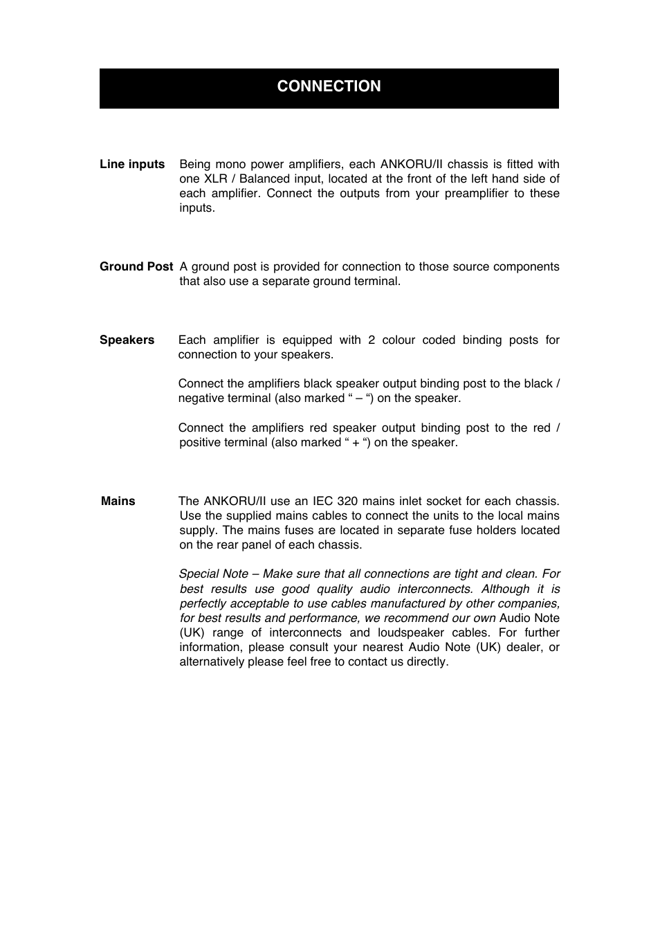 Connection | Audio Note Ankoru/II User Manual | Page 10 / 14