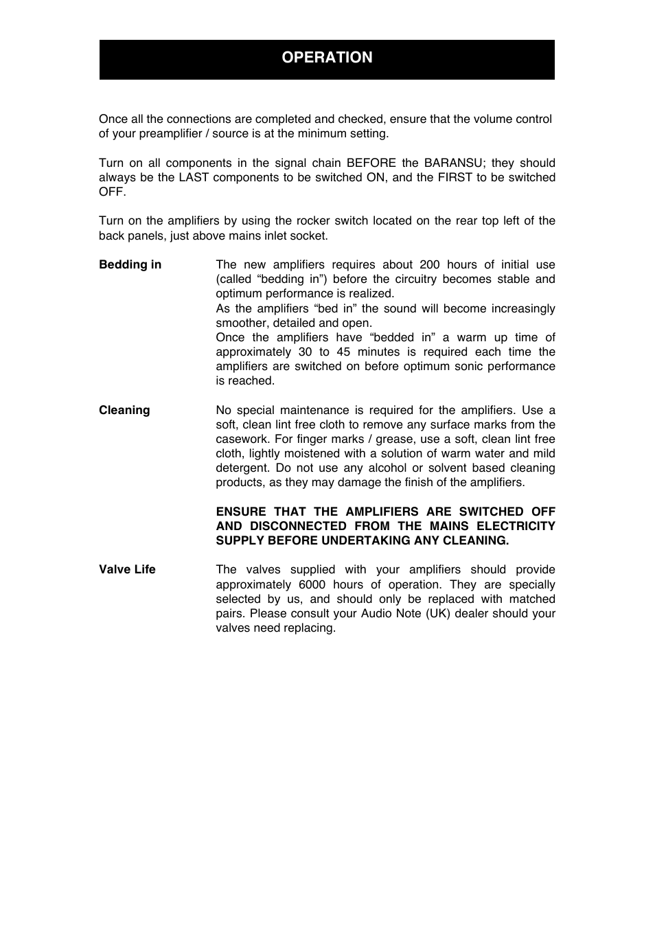 Operation | Audio Note Baransu User Manual | Page 10 / 13