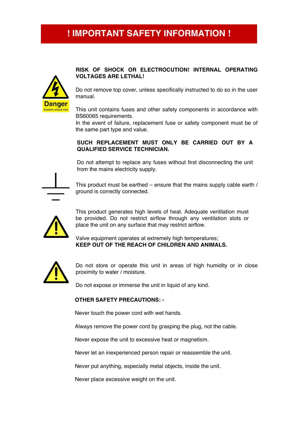 Important safety information | Audio Note Baransu User Manual | Page 3 / 13