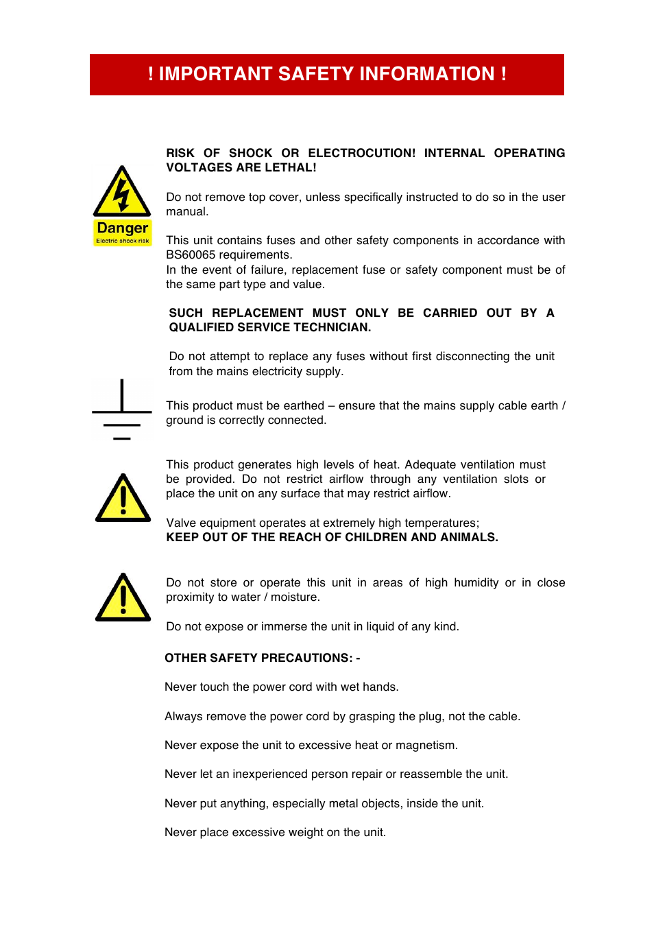 Important safety information | Audio Note Conqueror Silver User Manual | Page 3 / 12