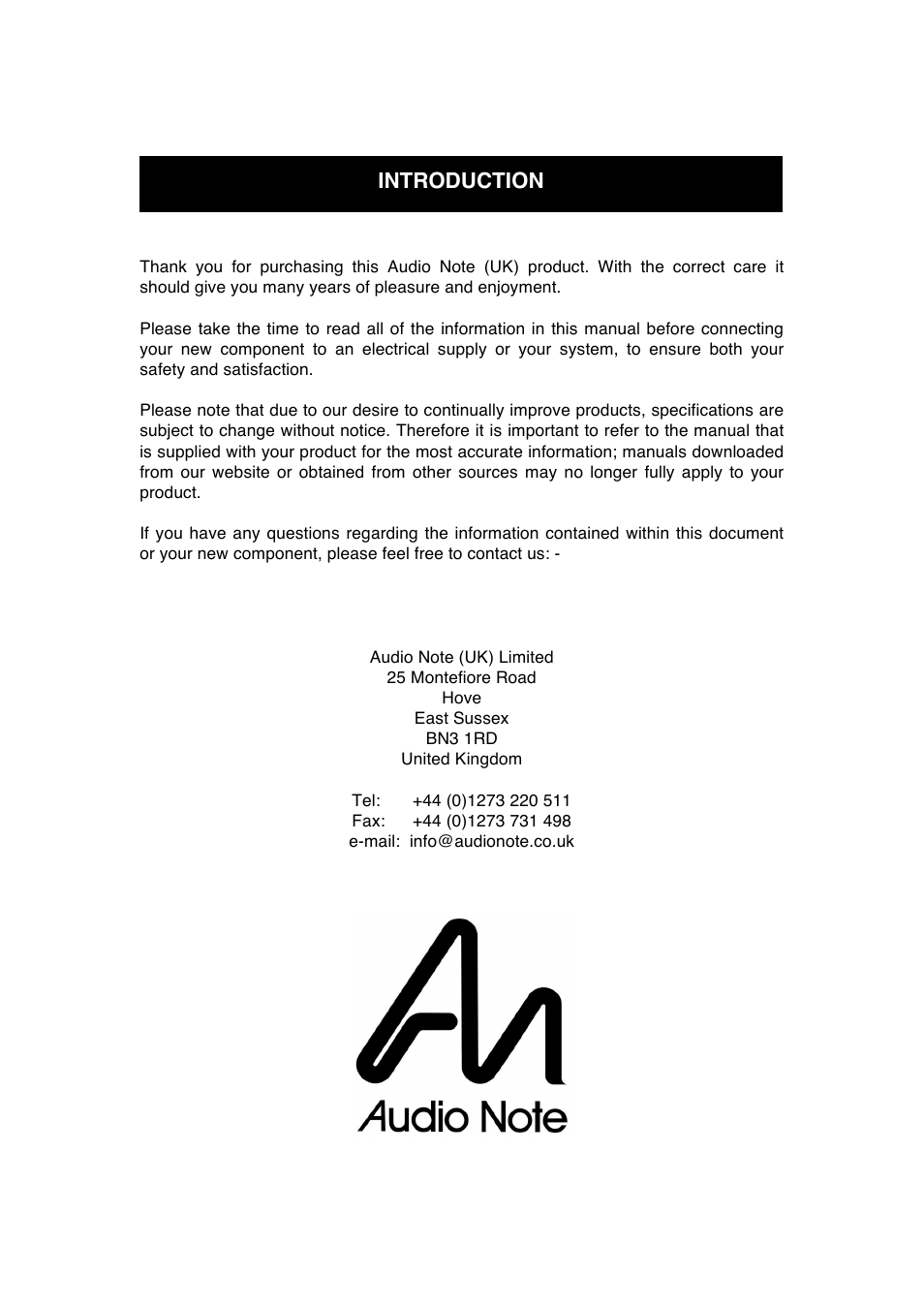 Introduction | Audio Note Conqueror Silver Signature User Manual | Page 5 / 12