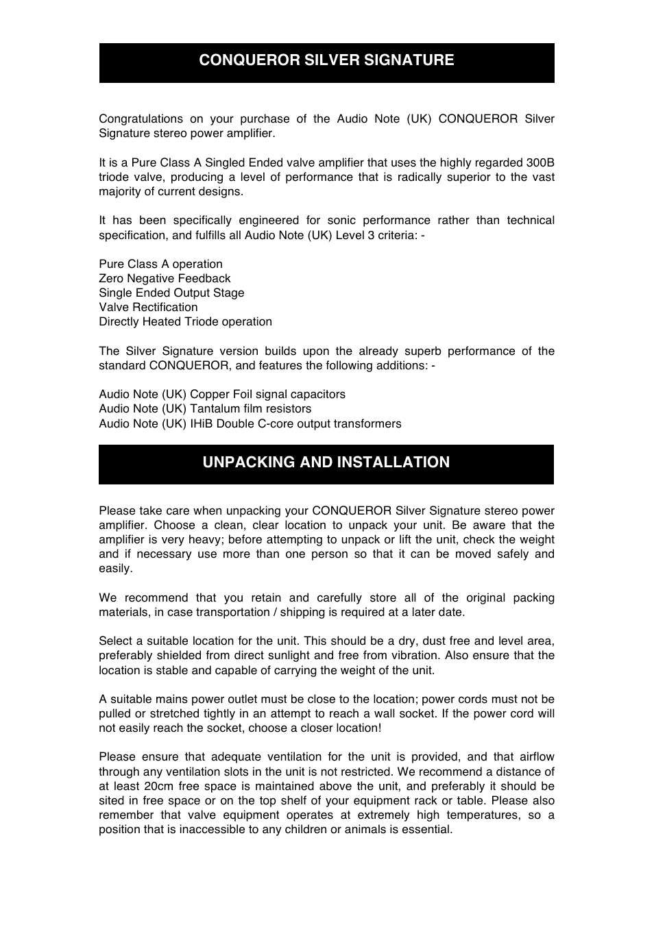 Audio Note Conqueror Silver Signature User Manual | Page 6 / 12