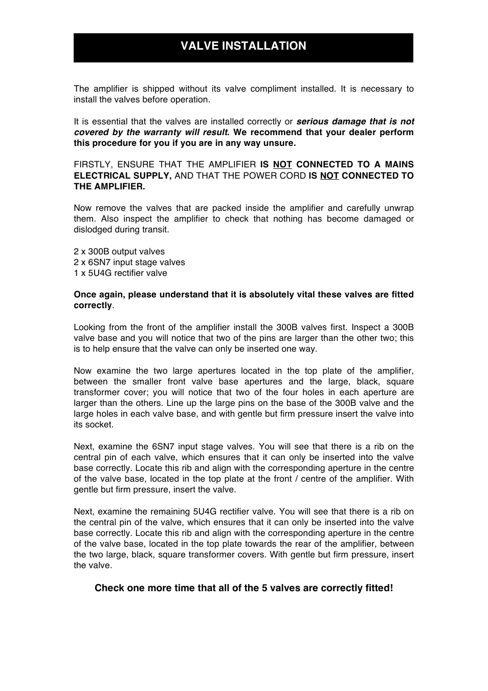 Valve installation | Audio Note Conqueror Silver Signature User Manual | Page 7 / 12