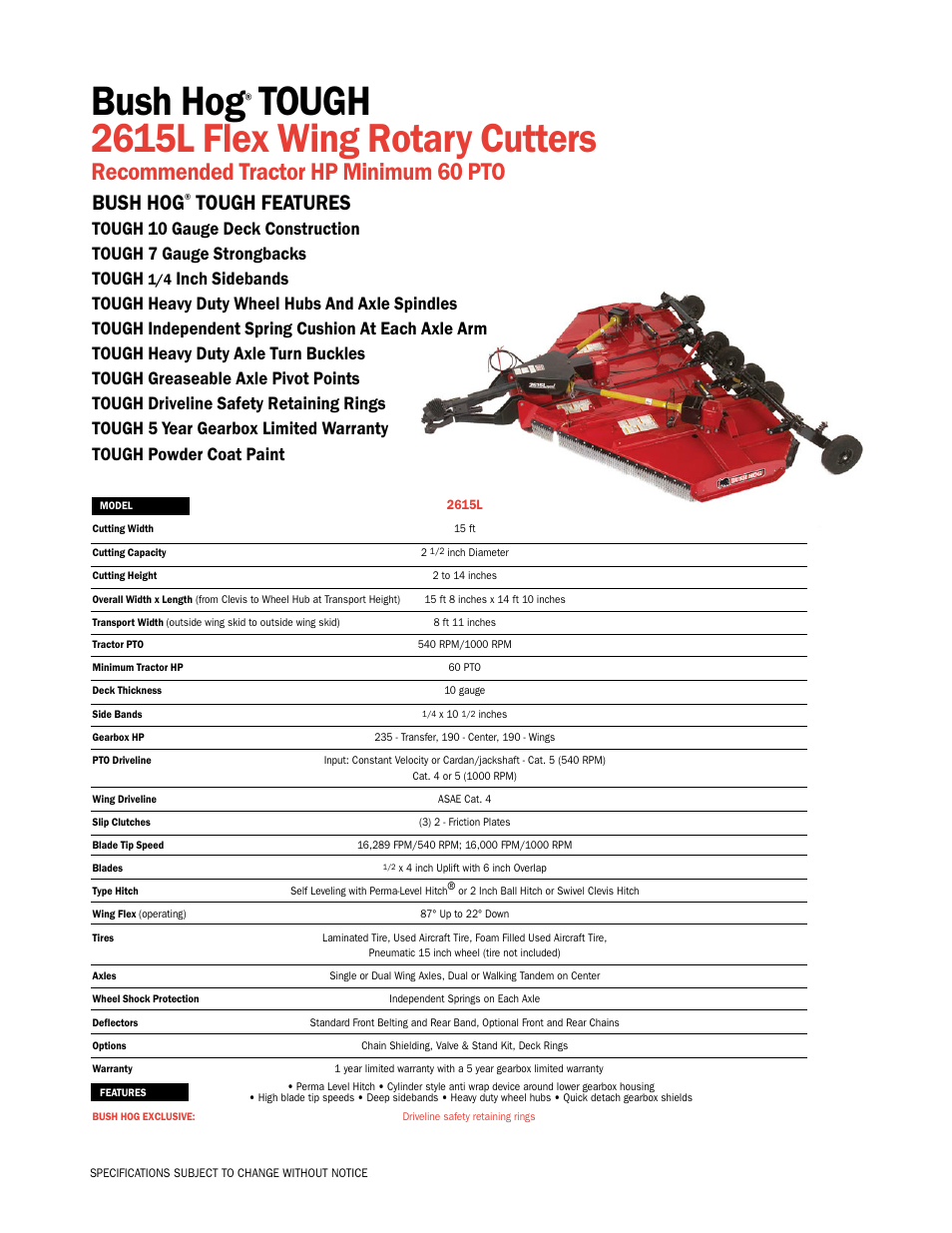Bush Hog TOUGH 2615L User Manual | 1 page