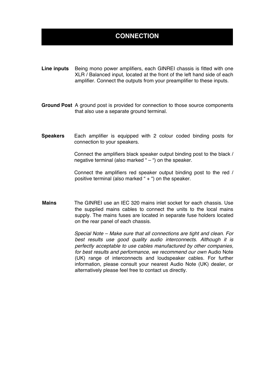 Connection | Audio Note Ginrei User Manual | Page 10 / 14