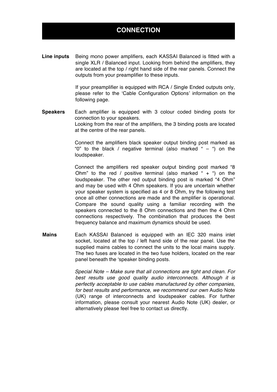 Connection | Audio Note Kassai Balanced User Manual | Page 10 / 15