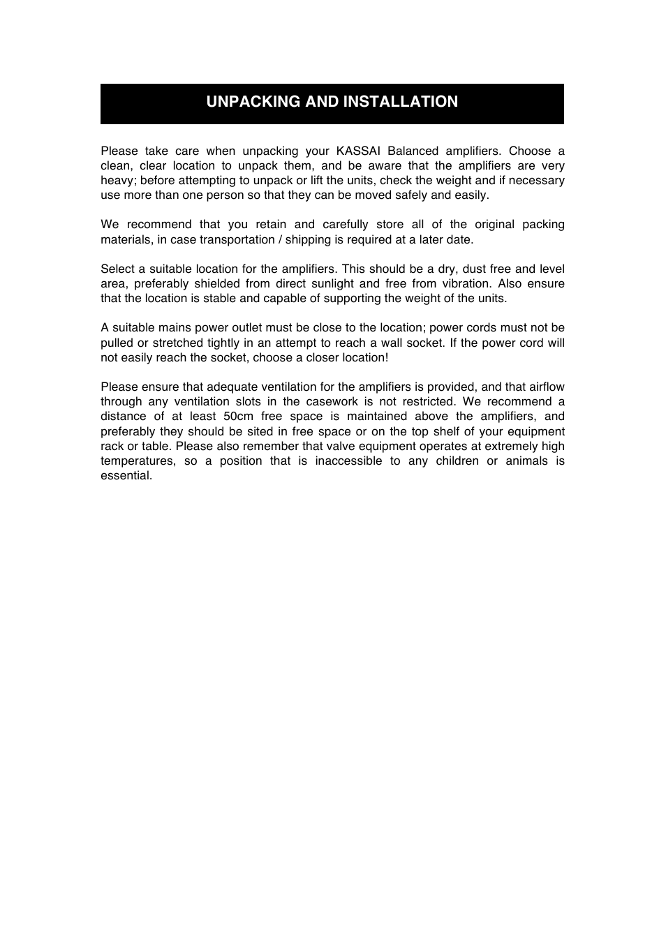 Unpacking and installation | Audio Note Kassai Balanced User Manual | Page 7 / 15