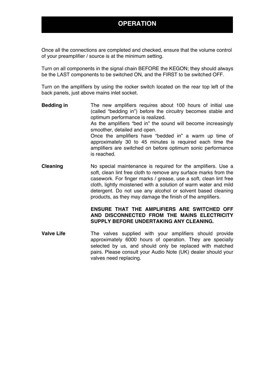 Operation | Audio Note Kegon User Manual | Page 10 / 13