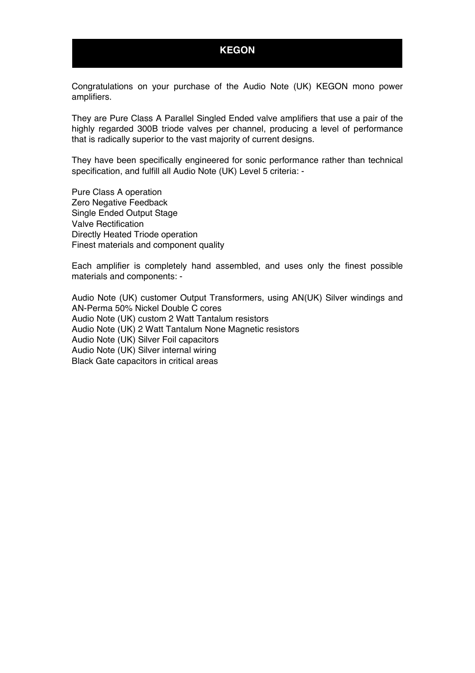 Audio Note Kegon User Manual | Page 6 / 13
