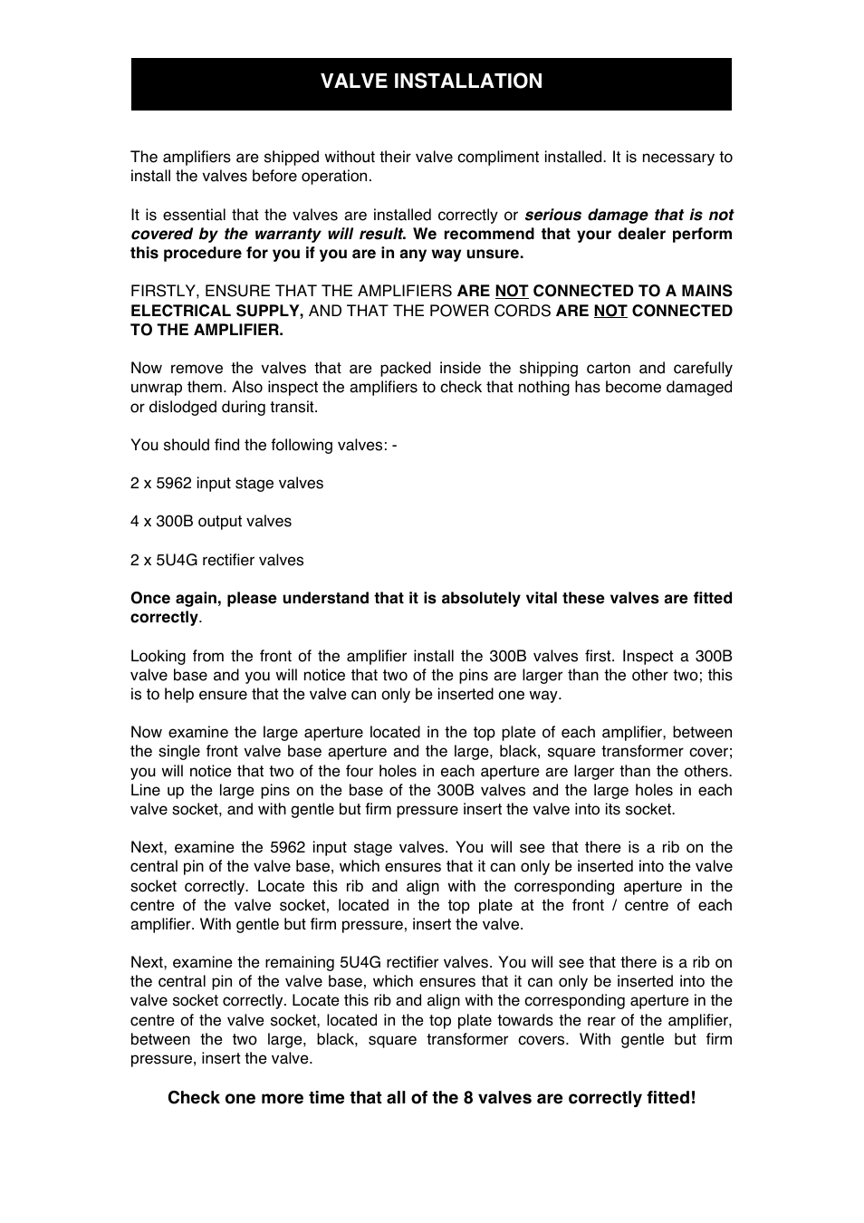 Valve installation | Audio Note Kegon User Manual | Page 8 / 13