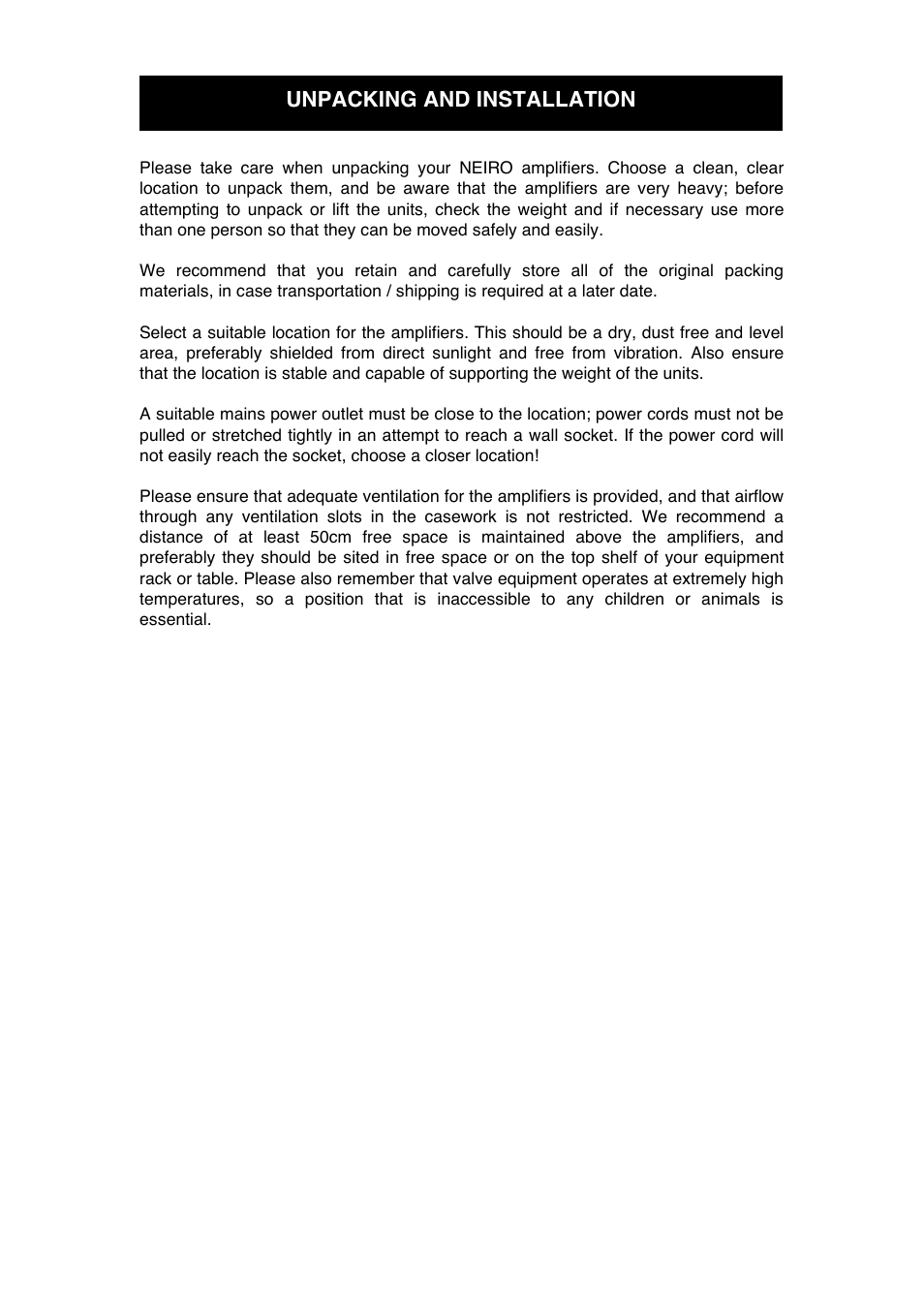 Unpacking and installation | Audio Note Neiro User Manual | Page 7 / 13