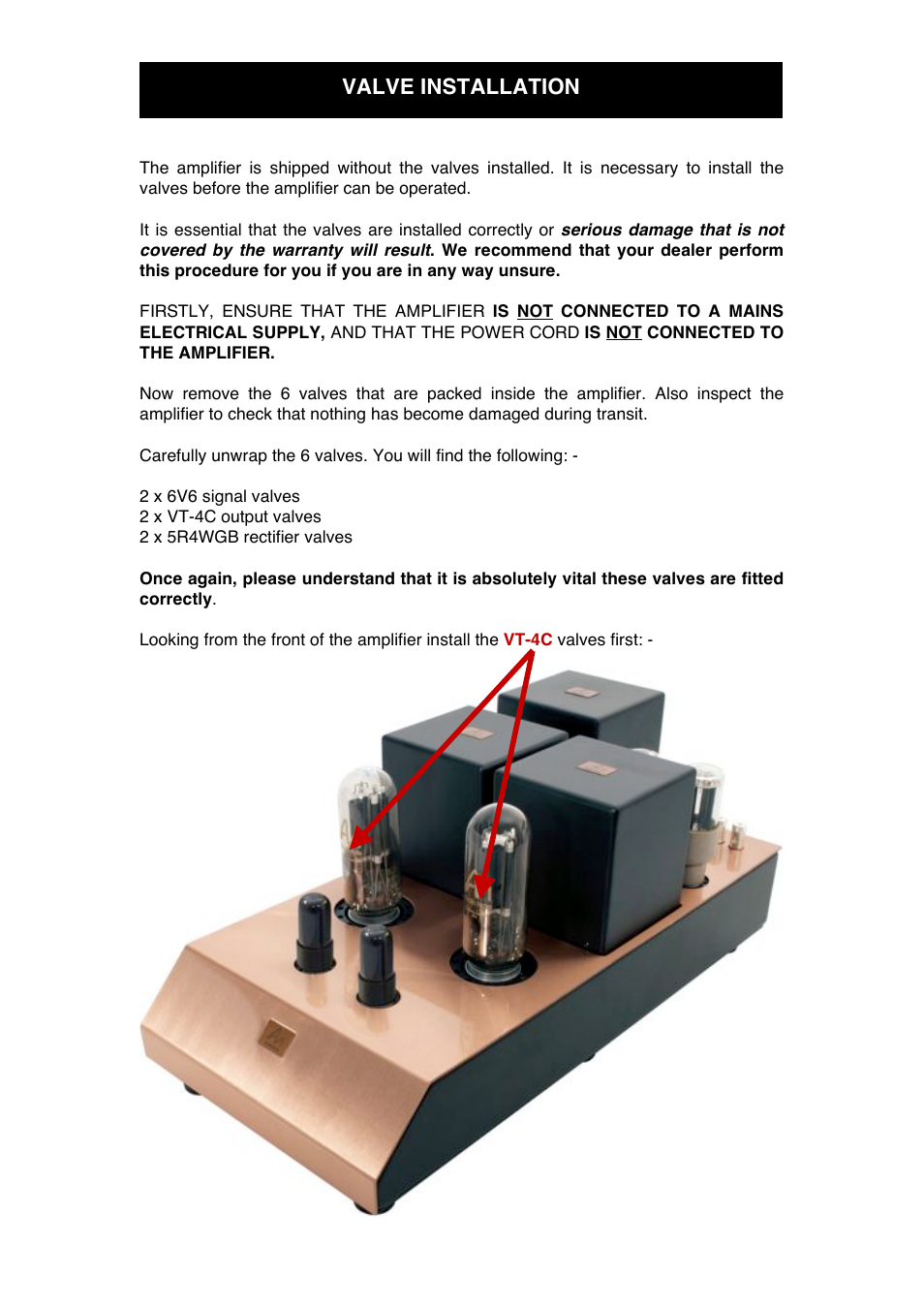Valve installation | Audio Note Ongaku Kensei User Manual | Page 8 / 16