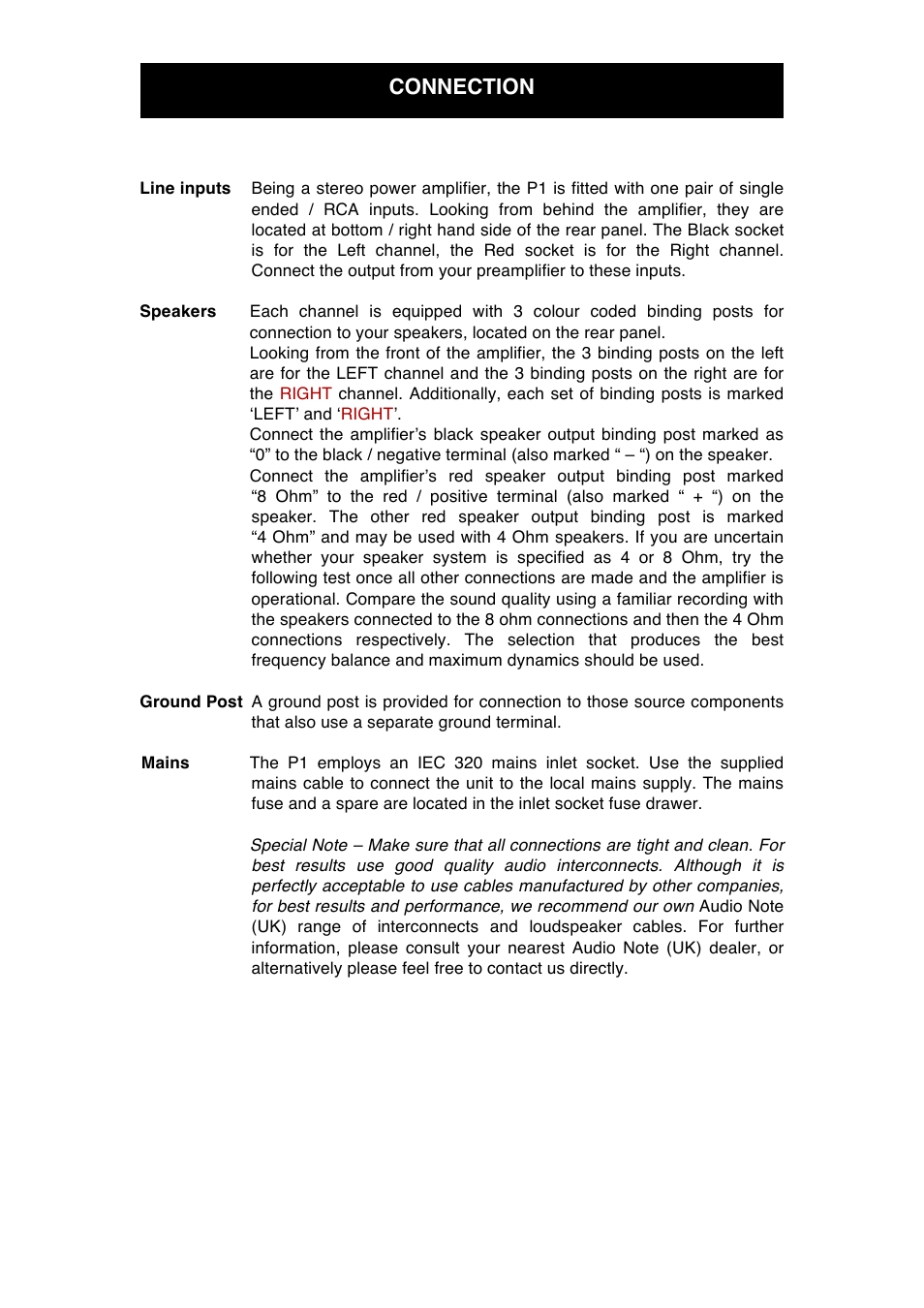 Connection | Audio Note P1  User Manual | Page 7 / 11